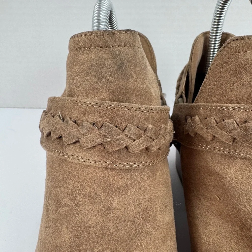 Fergalicious Integrity Tan Faux Suede Braided Ankle Booties Women 8 Western Boho